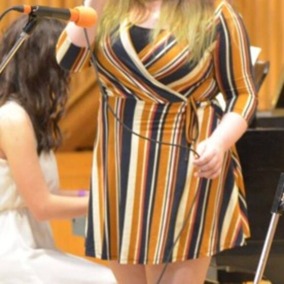 Iz Byer Striped V-Neck Mini Dress - Black/Brown - Size XL - Picture 6 of 6
